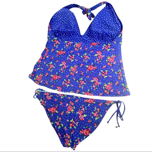 Vera Bradley Blue Water Bouquet Reversible Tankini 2 PC Bikini Set; SZ XL - Picture 2 of 10
